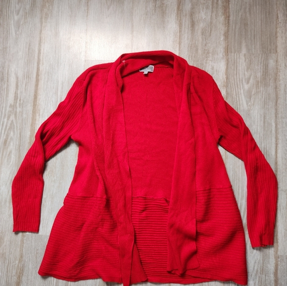 JM Collection Sweaters - JM Collection Red Long Sleeve Open Front Cowl Neck Cardigan Petite Large Ribbed